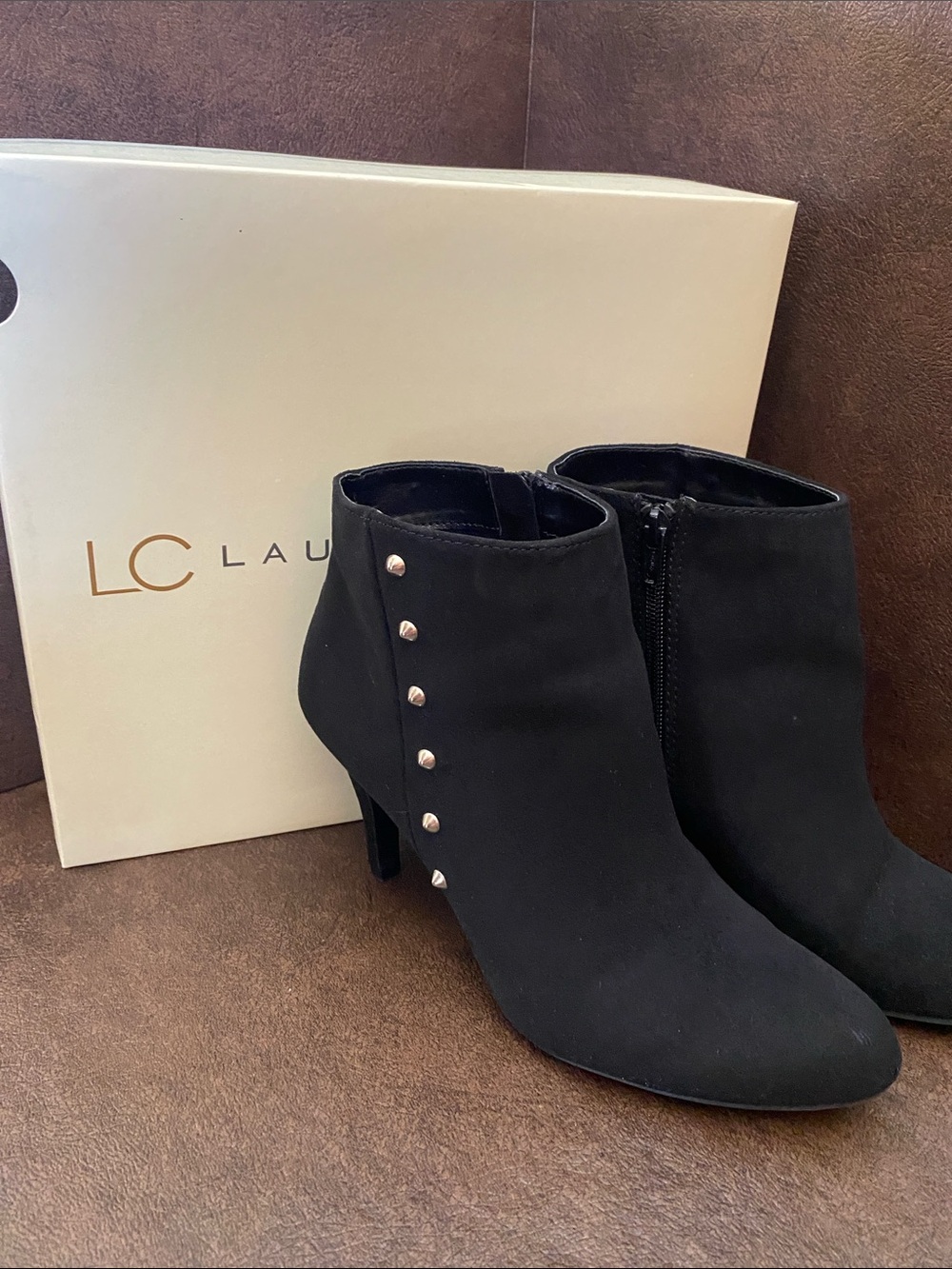 LC Lauren Conrad Black Studded Suede-Look Ankle Boots